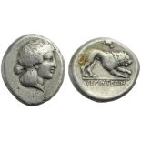 Lucania, Velia, Didrachm, c. 400-340 BC; AR (g 7,65; mm 20; h 3); Head of nimph r., hair bound in