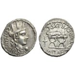 M. Plaetorius M.f. Cestianus, Denarius, Rome, 67 BC; AR (g 3,88; mm 18; h 4); Head of Cybele r.;