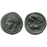 Sicily, Piakos, Hemilitron, c. 425-400 BC; AE (g 4,39; mm 18; h 12); ? - I - A - K - I - N, laureate