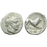 Lucania, Velia, Didrachm, c. 400-340 BC; AR (g 6,87; mm 19; h 3); YE?H, head of nimph r., hair bound