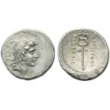 M. Plaetorius M.f. Cestianus, Denarius, Rome, 69 BC; AR (g 3,78; mm 18; h 4); Male head r.;
