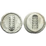 Lucania, Metapontion, Drachm, c. 540-510 BC; AR (g 2,53; mm 17; h 12); MET, barley ear; on r., grain