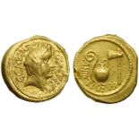 C. Julius Caesar and A. Hirtius, Aureus, Rome, 46 BC; AV (g 8,10; mm 19; h 9); Female head r.,
