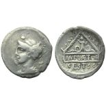 M. Plaetorius M.f. Cestianus, Denarius, Rome, 69 BC; AR (g 3,69; mm 19; h 8); Draped female bust l.,