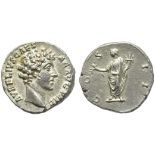 Marcus Aurelius, as Caesar (Antoninus Pius, 138-161), Denarius, Rome, AD 145-147; AR (g ; mm 17; h