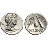 Cn. Cornelius Lentulus, Denarius, Spanish mint (?), 76-75 BC; AR (g 3,93; mm 19; h 6); Draped bust