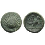 Apulia, Sturni, Bronze, c. 250-210 BC; AE (g 3,06; mm 15; hn 6); Shell, Rv. ?TY, eagle standing