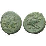 Lucania, Paestum, Sextans, c. 218-201 BC; AE (g 4,41; mm 19; h 5); Head of Ceres r., wearing