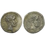 M. Junius Brutus, Denarius, Rome, 54 BC; AR (g 3,45; mm 19; h 3); Head of L. Junius Brutus (Cos.