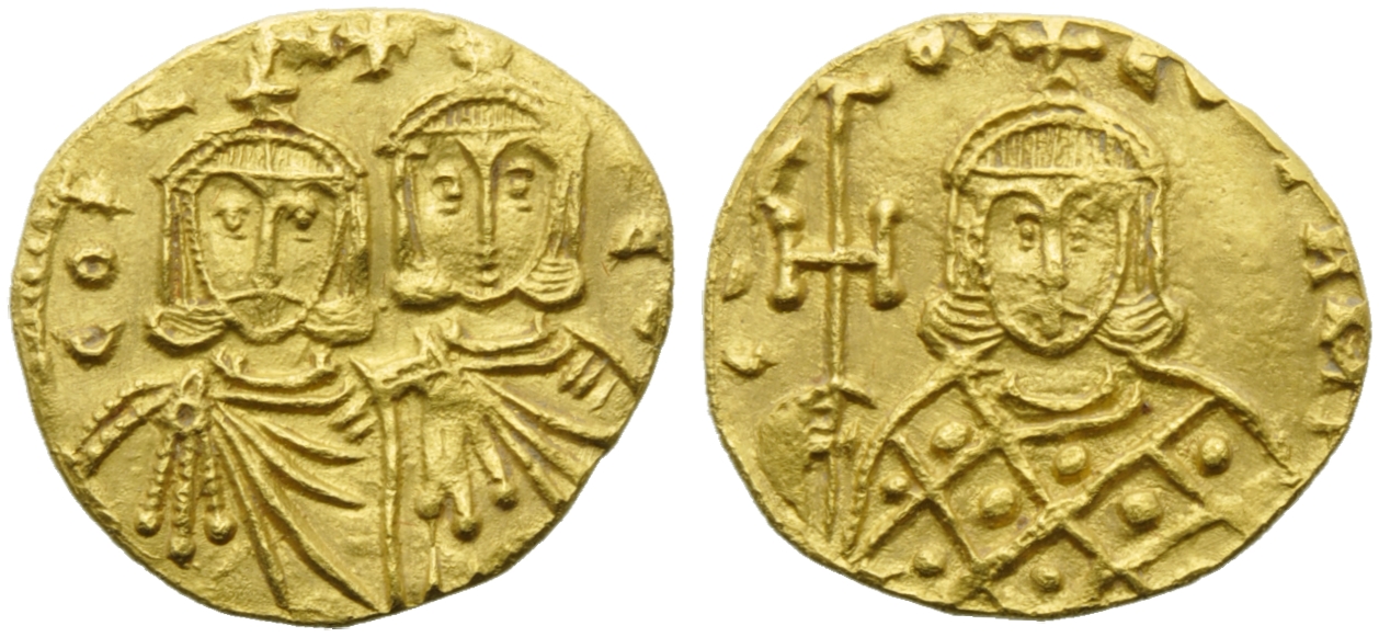 Constantine V with Leo IV (741-775), Solidus, Syracuse, AD 751-775; AV (g 4,07; mm 21; h 6);