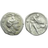 Lucania, Herakleia, Steter, c. 390-340 BC; AR (g 7,86; mm 22; h 9); Head of Athena r., wearing Attic