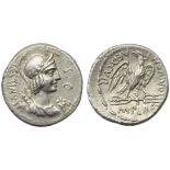 M. Plaetorius M.f. Cestianus, Denarius, Rome, 67 BC; AR (g 3,87; mm 19; h 5); Draped bust r., with