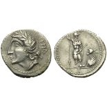 The Bellum Sociale, Denarius, Bovianum, c. 89 BC; AR (g 3,69; mm 20; h 4); Laureate head of Italia