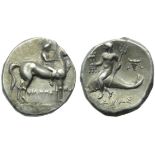 Apulia, Tarentum, Nomos, c. 227-240 BC; AR (g 6,53; mm 20; h 12); Horseman advancing l.;