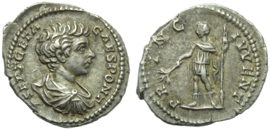 Geta, as Caesar (Septimius Severus, 193-211, Denarius, Rome AD 200-202; AR (g 3,17; mm 20; h 6); L