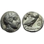 Attica, Athens, Tetradrachm, c. 479-393 BC; AR (g 17,18; mm 24; h 3); Head of Athena r., wearing