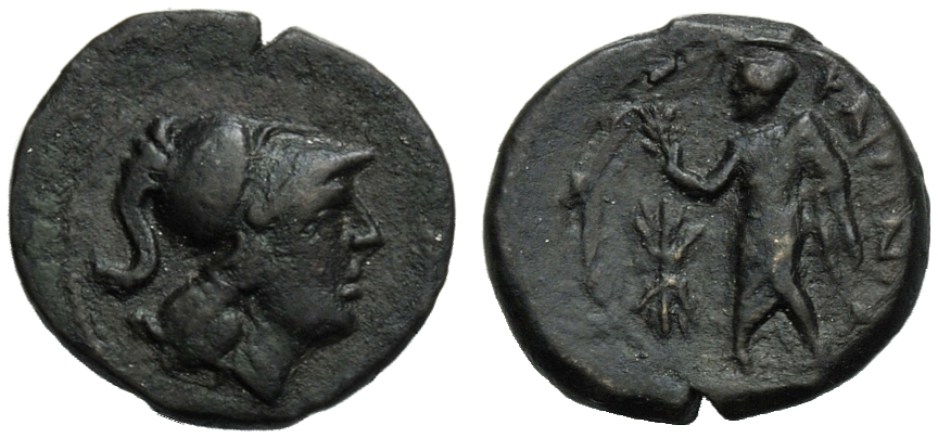 Apulia, Caelia, Semuncia, c. 220-150 BC; AE (g 1,87; mm 14; h 6); Head of Athena r., wearing