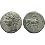 The Carthaginians in the Mediterranean, Carthage, Shekel and 1/2, c. 203-201 BC; BI (g 8,67; mm