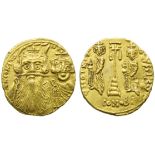 Constans II with Constantinus IV, Heraclius and Tiberius (641-668), Solidus, Syracuse, AD 661-668;