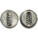 Lucania, Metapontion, Stater, c. 510-470 BC; AR (g 7,97; mm 25; h 12); [ME]TA, barley ear, Rv.