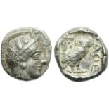 Attica, Athens, Tetradrachm, c. 479-393 BC; AR (g 17,19; mm 24; h 8); Head of Athena r., wearing