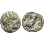 Attica, Athens, Tetradrachm, c. 479-393 BC; AR (g 16,99; mm 24; h 10); Head of Athena r., wearing