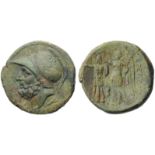 Bruttium, Brettii, Bronze, c. 211-208 BC; AE (g 12,15; mm 26; h 6); Head of Ares l., wearing