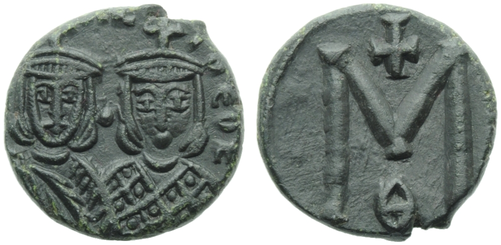 Michael II with Theophilus (820-829), Follis, Syracuse, c. AD 821-829; AE (g 3,58; mm 17; h 6); [