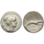 C. Postumius At or Ta, Denarius, Rome, 74 BC; AR (g 3,87; mm 18; h 4); Draped bust of Diana r., with