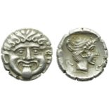 Macedonia, Neapolis, Hemidrachm, c. 424-350 BC; AR (g 1,60; mm 14; h 6); Gorgoneion, Rv. N - E - O -