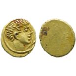 Etruria, Populonia, 10 Units, c. 300-250 BC; AV (g 0,55; mm 8; h -); Young male head r., on r., X,