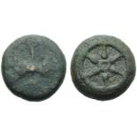 Etruria, Uncertain mint, Quartuncia, 3rd century BC; AE (g 5,33; mm 16; h -); Wheel with six spokes,