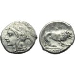 Lucania, Velia, didrachm, c. 280 BC; AR (g 7,38; mm 21; h 1); Head of Athena l., wearing Attic