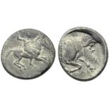 Sicily, Gela, Didrachm, c. 490-475 BC; AR (g 8,53; mm 22; h 10); Horseman galloping r., holding