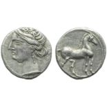 The Carthaginians in the Mediterranean, Carthage, 1/4 Shekel, c. 220-205 BC; AR (g 1,82; mm 14; h