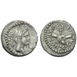 C. Caesar Octavianus and M. Antonius, Quinarius, Mint moving with Octavian, 39 BC; AR (g 1,76; mm