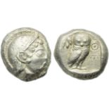 Attica, Athens, Tetradrachm, c. 566-490 BC.; AR (g 17,11; mm 22; h 9); Head of Athena r., wearing