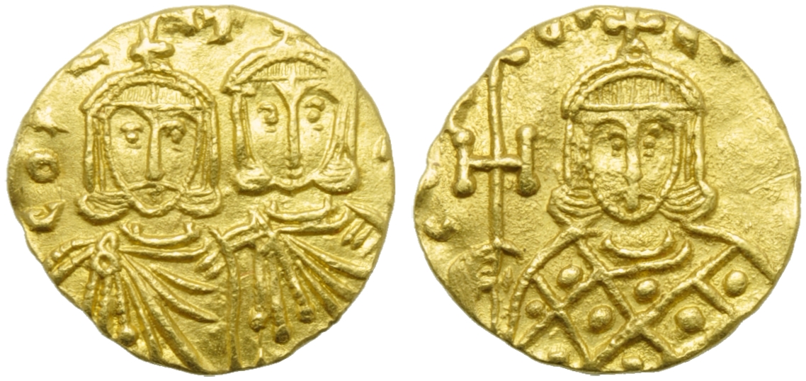 Constantinus V with Leon IV (741-775), Solidus, Syracuse, AD 751-775; AV (g 3,92; mm 19; h 6);