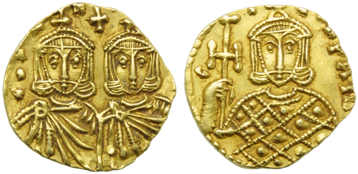 Constantine V with Leo IV (741-775), Solidus, Syracuse, AD 751-775; AV (3,51; mm 19; h 6); COntAN
