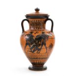 An exceptional black-figure Attic amphora 530 – 500 BC; alt. cm 49; Amphora with a distinctive