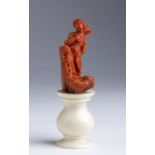 "Virgin Annunciated". A carved coral figure - Trapani (Itay), late 17th Century; ; on a ivory