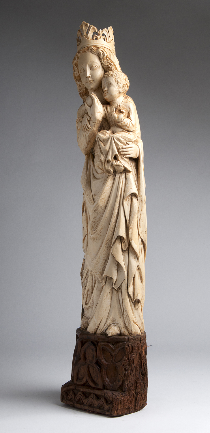 "Virgin and Child". A carved ivory neo-Gothic figural group - probably France, 18th Century; ; on - Image 5 of 7