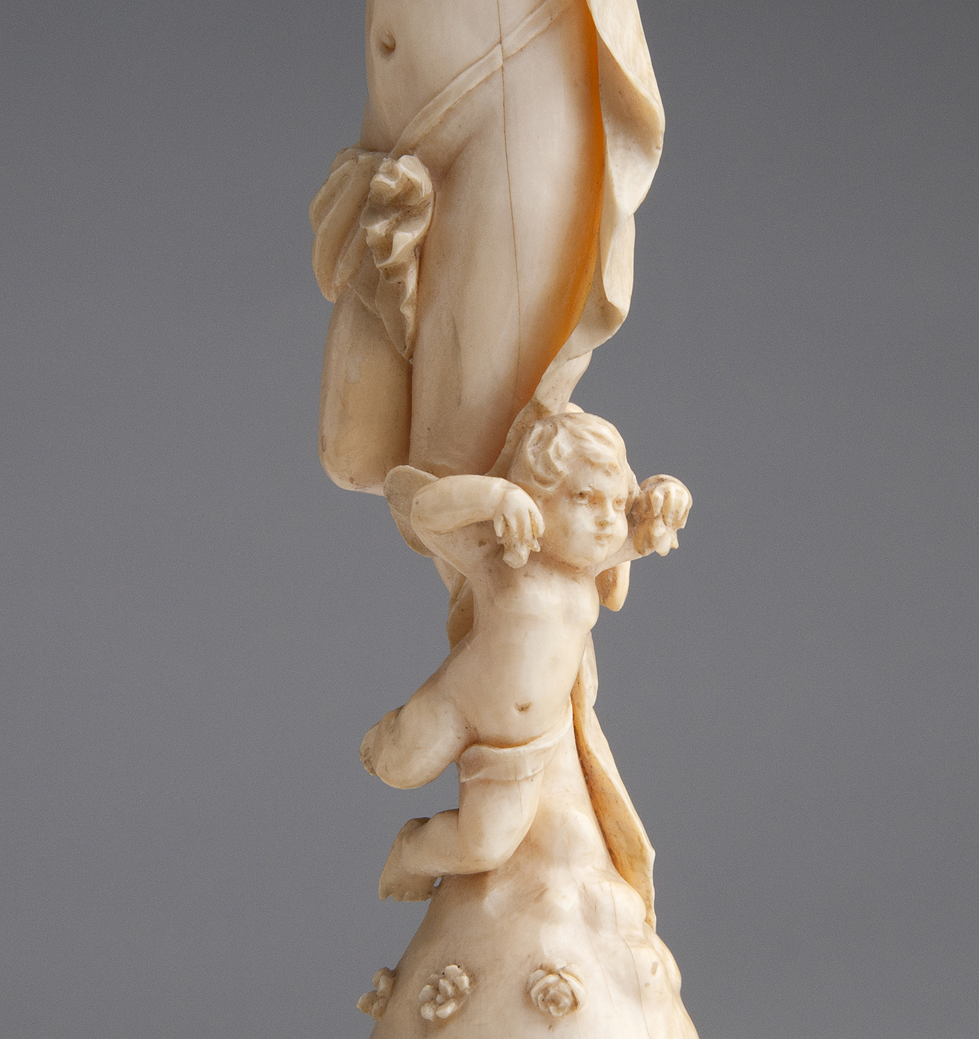 A carved ivory allegorical female figure - France, late 19th Century; ; on a ivory and wood base. - Image 4 of 6