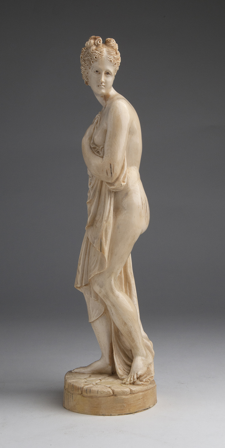 "Aphrodite Pudica". A carved ivory figure - France, 19th Century; ; 36.7 cm, 14 29/64 in high - Image 3 of 9