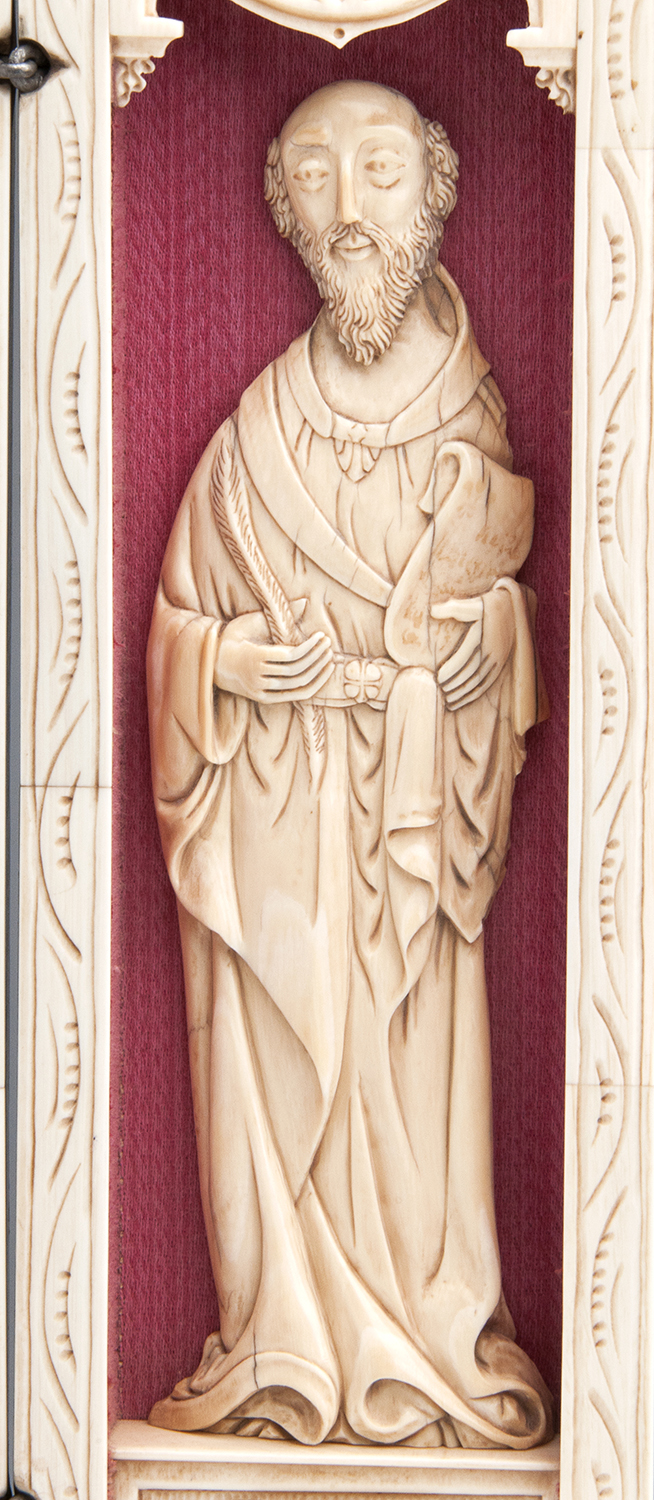 "The Adoration of the Magi" with Saint Peter and Saint Paul. A carved ivory triptych - France, - Image 6 of 7
