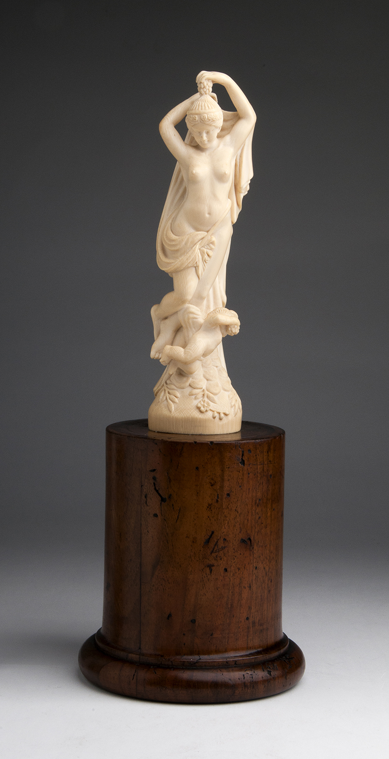 "Venus". A carved ivory Liberty figure - France, 19th Century; ; on a wooden base. 38.5 cm, 15 5/