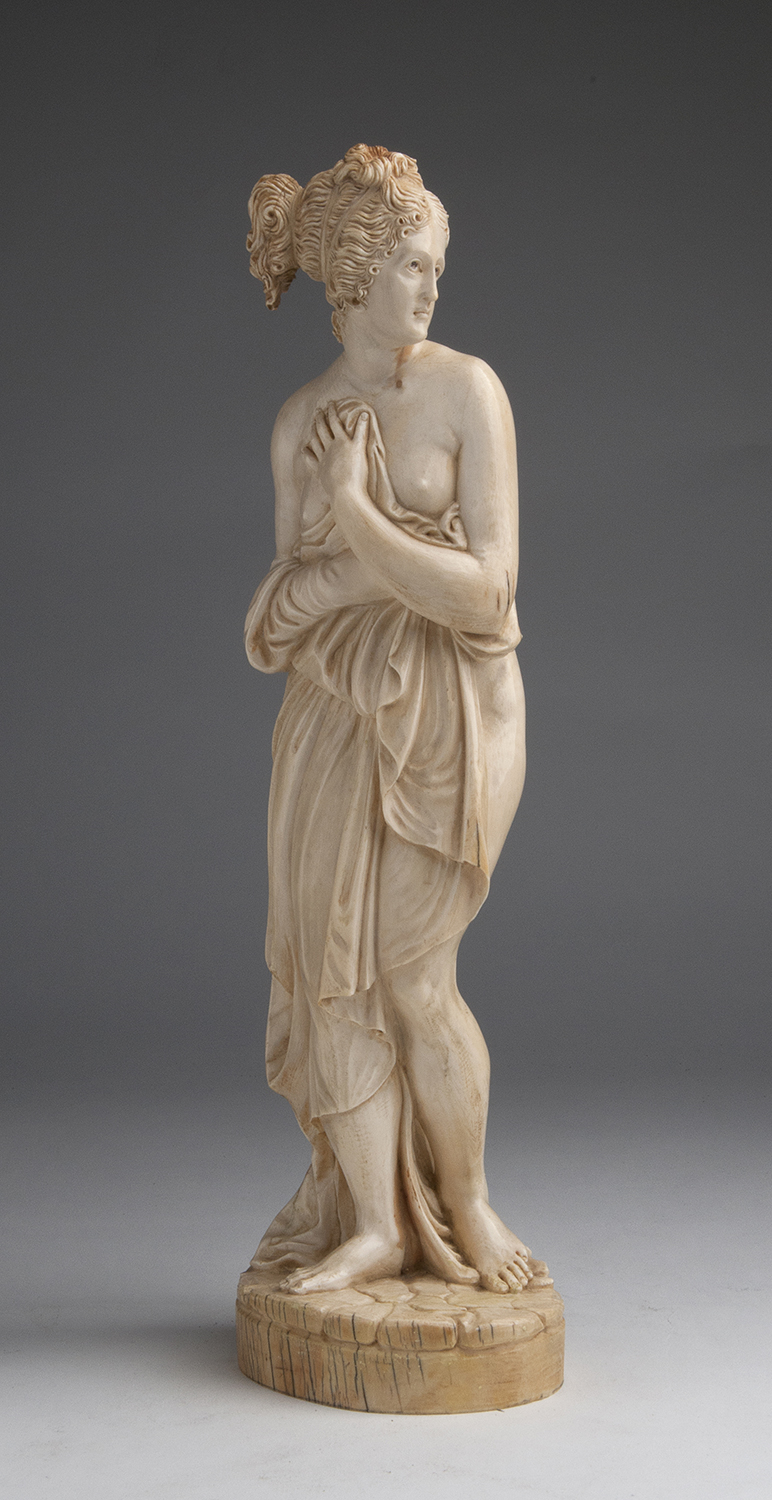 "Aphrodite Pudica". A carved ivory figure - France, 19th Century; ; 36.7 cm, 14 29/64 in high