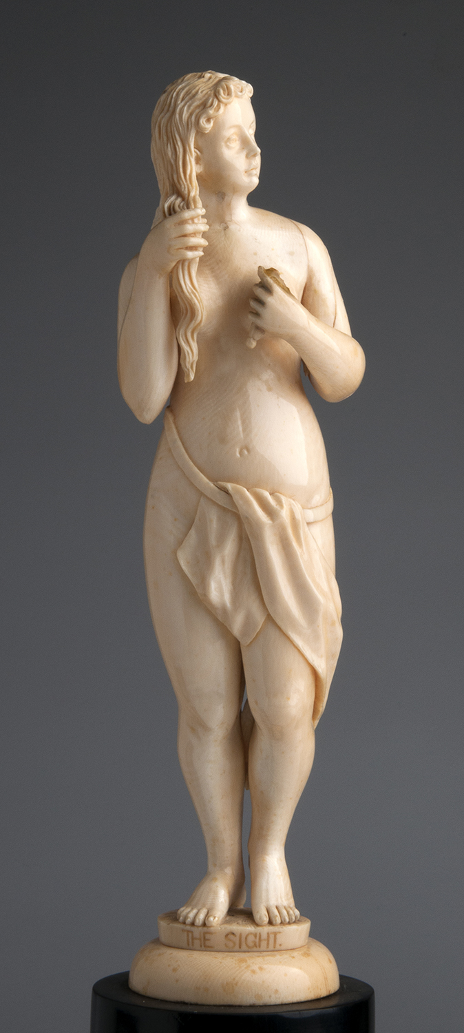 A carved ivory group of four female figures depicting "The Sight", "The Hearing", "The Taste" and " - Image 7 of 8