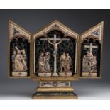 "Scenes from the Passion of Christ" . A carved ivory triptych - probably Spain, 19th Century; ; with