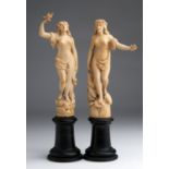 A pair of carved ivory figure of Nymphs - France, 19th Century; ; on a wooden base. 28 cm, 11 1/32